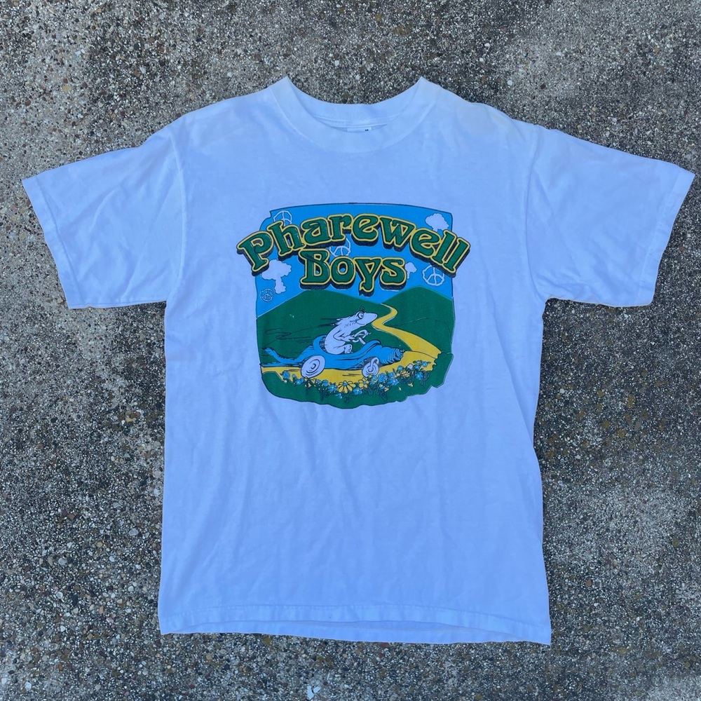 Vintage Anvil White Tee with Green and Blue Graphic Phish Pharewell Boys